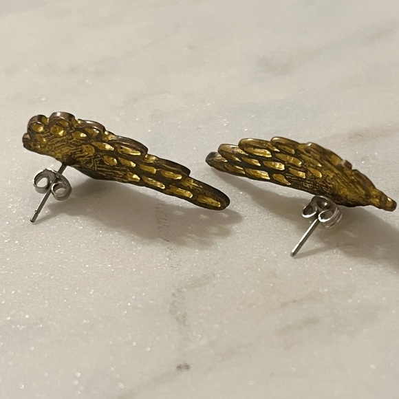 Angel Wing Earrings Bronze Tone with Rhinestone Post Earrings - Picture 4 of 13